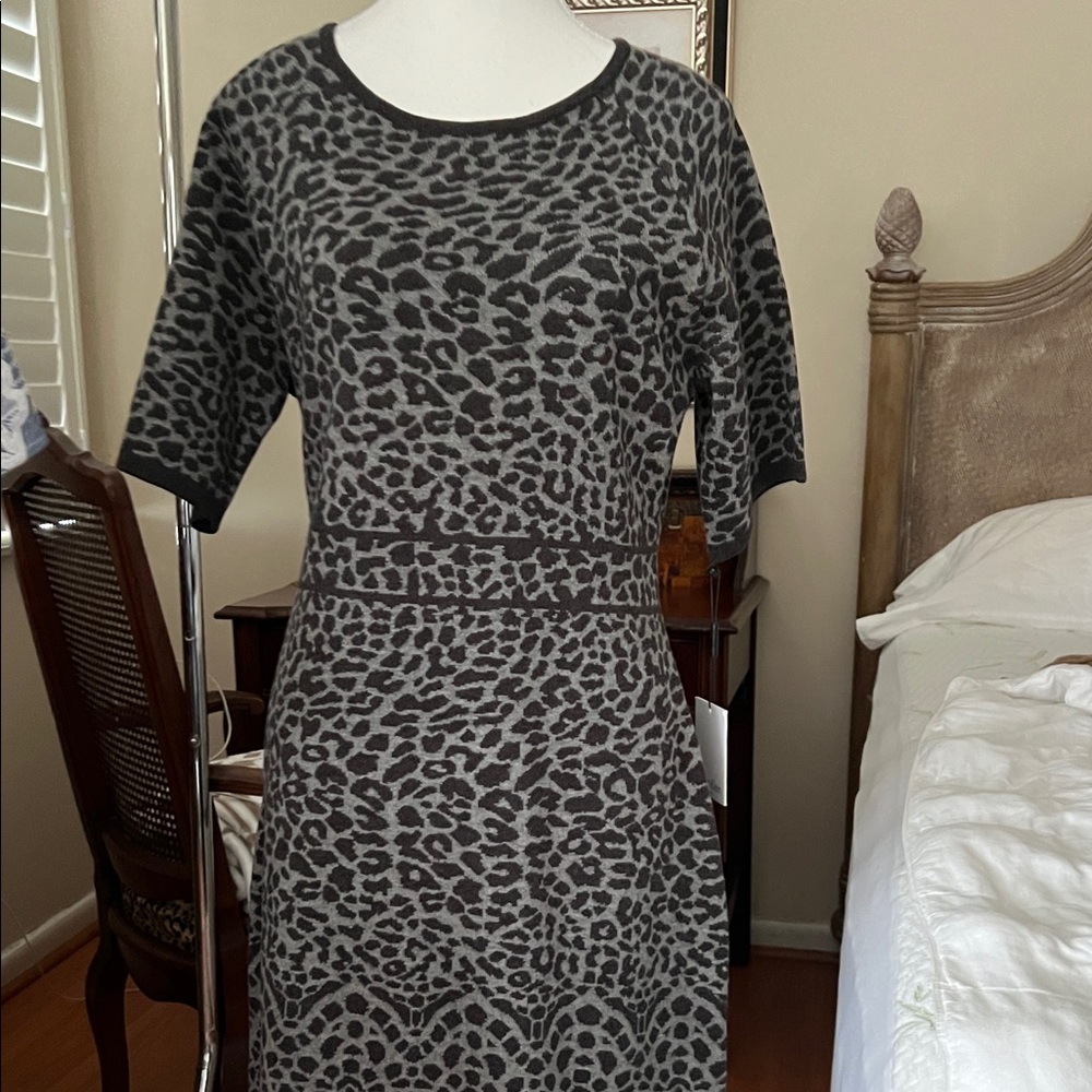 Calvin Klein Gray Leopard Print Midi Dress